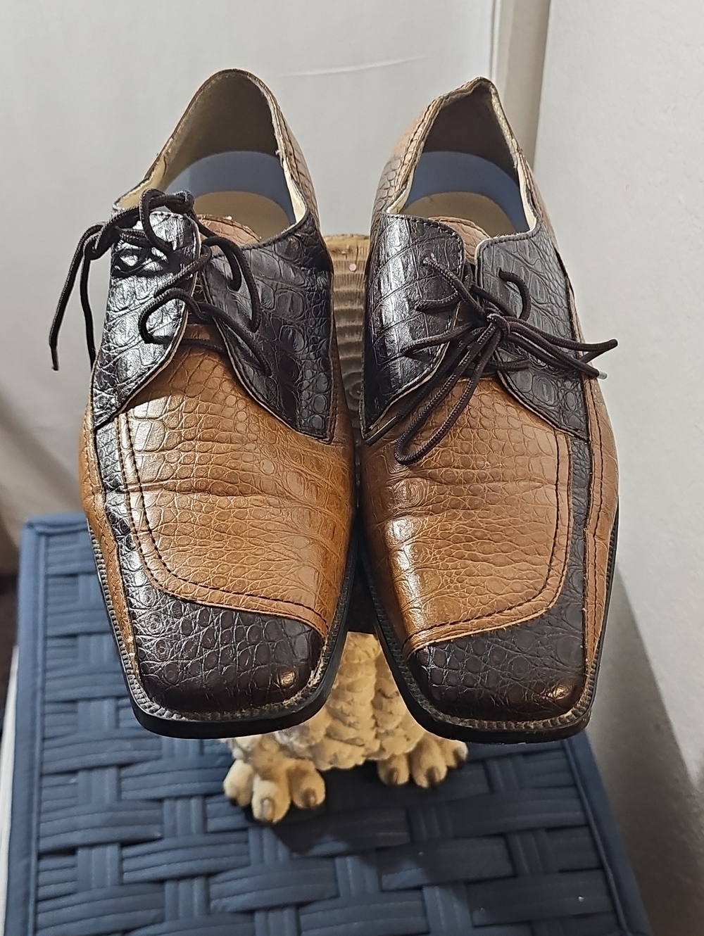 Men's Two-Tone Brown Croc-Embossed Leather Derbys